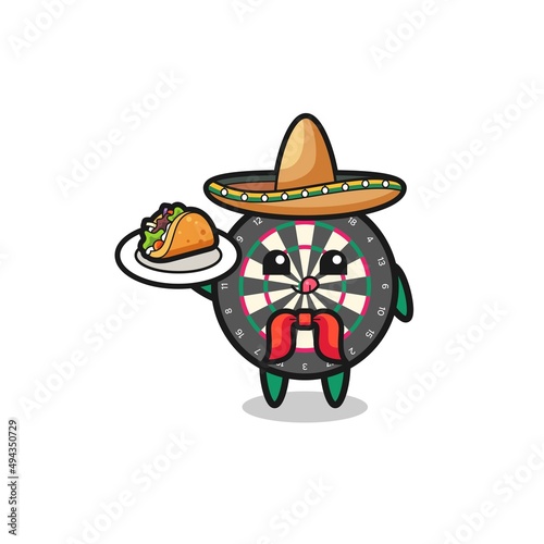 dart board Mexican chef mascot holding a taco