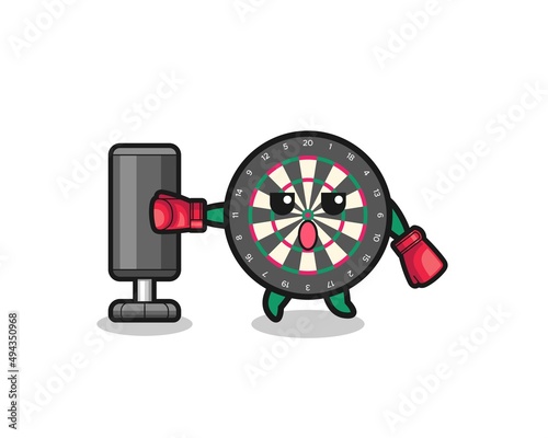 dart board boxer cartoon doing training with punching bag