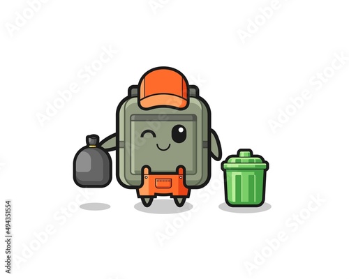 the mascot of cute school bag as garbage collector