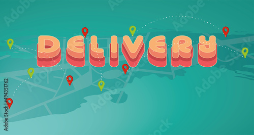 Delivery app map with a lot of pins Delivery concept art Vector