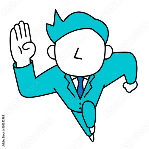 男性　ビジネス　会社員　飛び出す　走る　全身　イラスト