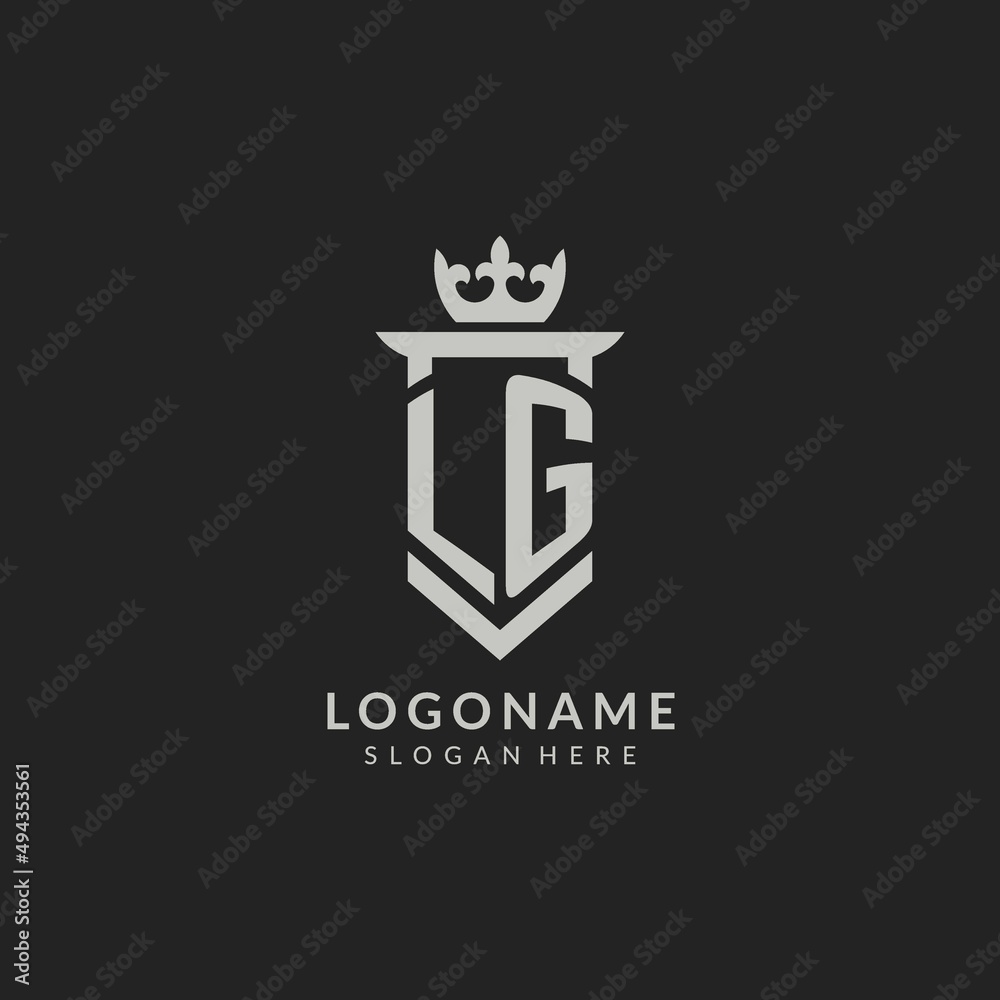 Initial Lg Shield And Crown Logo Style Stock Vector 