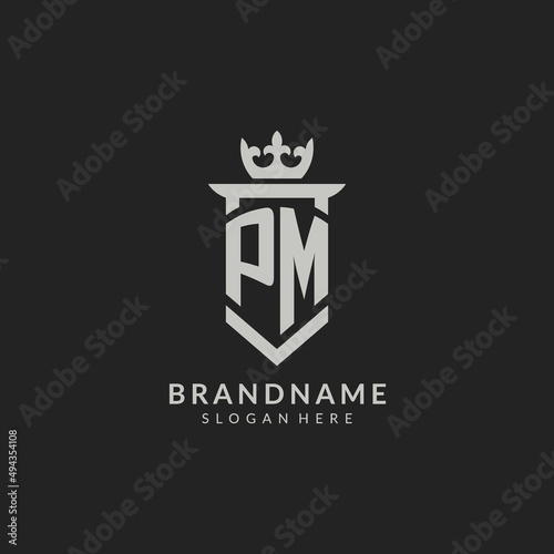Initial PM shield and crown logo style