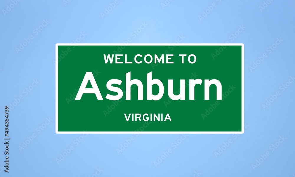 Ashburn, Virginia city limit sign. Town sign from the USA. Ashburn, Virginia city limit sign. Town sign from the USA.