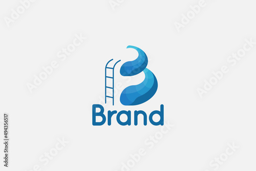 Is a cartoon logo of a waterslide that forms the letter B