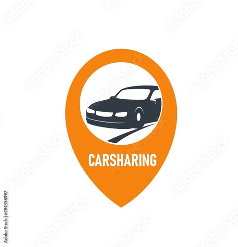 Car sharing service icon, taxi ride, rent and vehicle share vector symbol. Carsharing or auto carpool service emblem for passenger transport exchange trade and driver share carpooling system