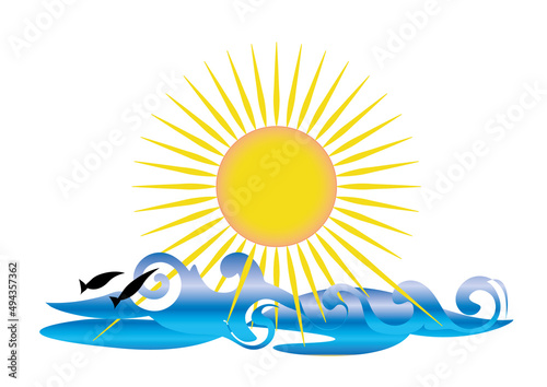 Abstract illustration of summer relaxing vacation by the sea. Symbolic sunny weather by the ocean for a relaxing travel stay. Vector and jpg format.