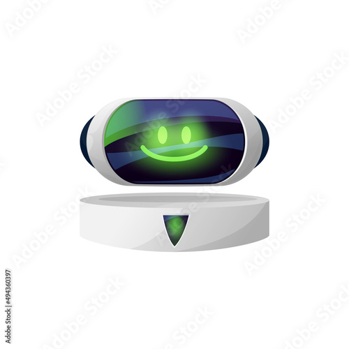 Chatterbot virtual online support chatbot isolated ai assistant helper. Vector messenger application robot bot, chatter call center operator, customer support service chatting bot with glowing eyes