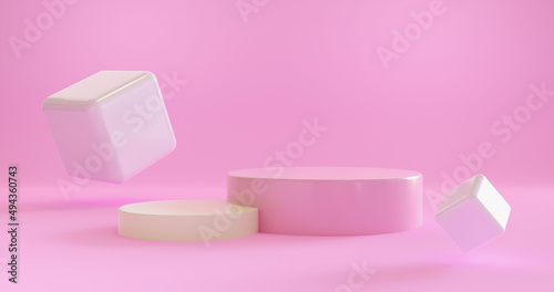 3d Podium geometry pedestal or platform background for the presentation of cosmetic products. 3D rendering. Product presentation blank podium.