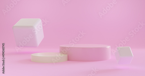 3d Podium geometry pedestal or platform background for the presentation of cosmetic products. 3D rendering. Product presentation blank podium.