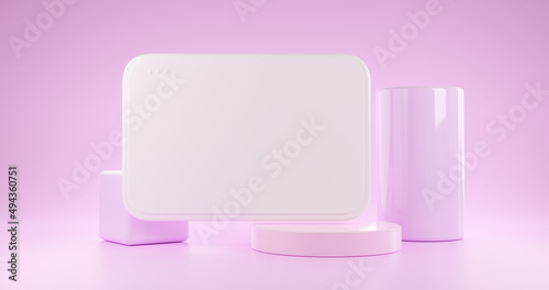 3d Tablet Podium geometry pedestal or platform background for the presentation of cosmetic products. 3D rendering. Product presentation blank podium.