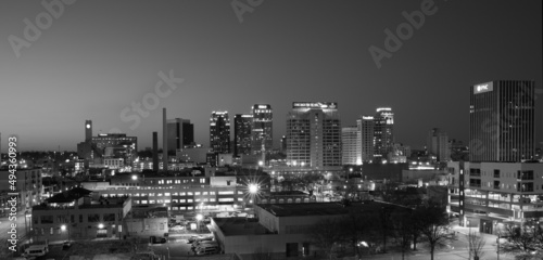 Black and White Landscape View of Downtown Birmingham  Alabama  USA