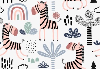 Wandcirkels Kinderkamer patronen Schattige zebra patroon voor kinderen  © andin