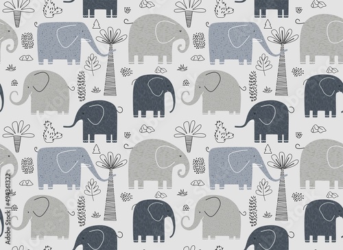 Canvas Print Cute elephants seamless pattern. vector illustration