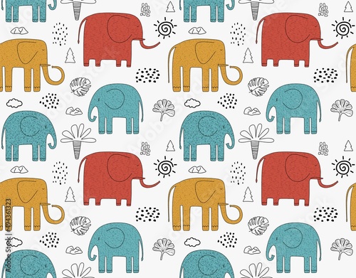 Cute elephants seamless pattern. vector illustration