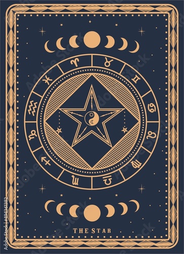 Tarot Card Minimalist Vector Ilustration, The Star . The star tarot card with engraving,  luxury, esoteric, fit for paranormal, tarot reader, astrologer or tattoo Premium Vector
