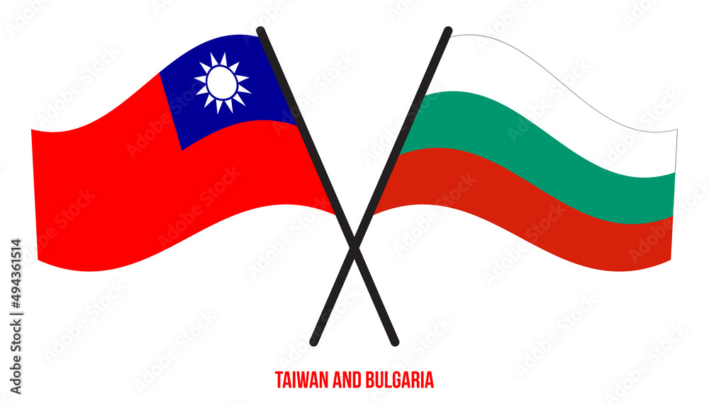 Taiwan and Bulgaria Flags Crossed And Waving Flat Style. Official Proportion. Correct Colors. Taiwan and Bulgaria Flags Crossed And Waving Flat Style. Official Proportion. Correct Colors.