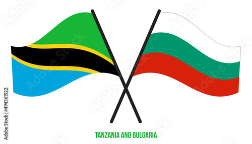Tanzania and Bulgaria Flags Crossed And Waving Flat Style. Official Proportion. Correct Colors.