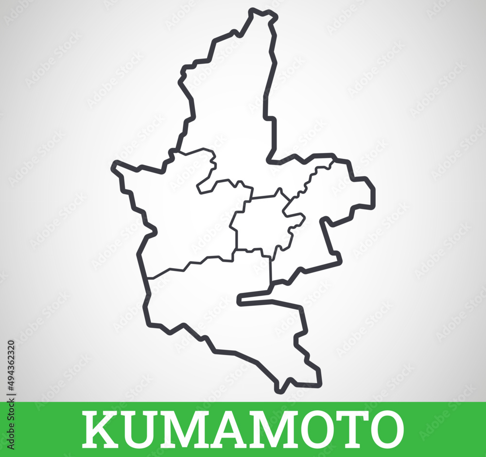 Simple outline map of Kumamoto. Vector graphic illustration.