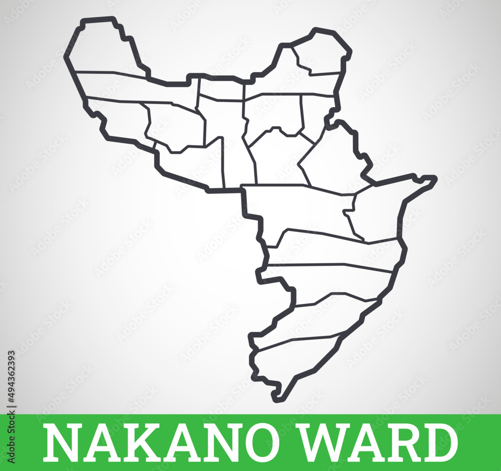 Simple outline map of Nakano Ward, Tokyo. Vector graphic illustration.