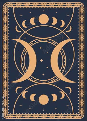 The moon tarot card with engraving,  luxury, esoteric, fit for paranormal, tarot reader, astrologer or tattoo Premium Vector. 
Tarot Card Minimalist Vector Ilustration, The Moon