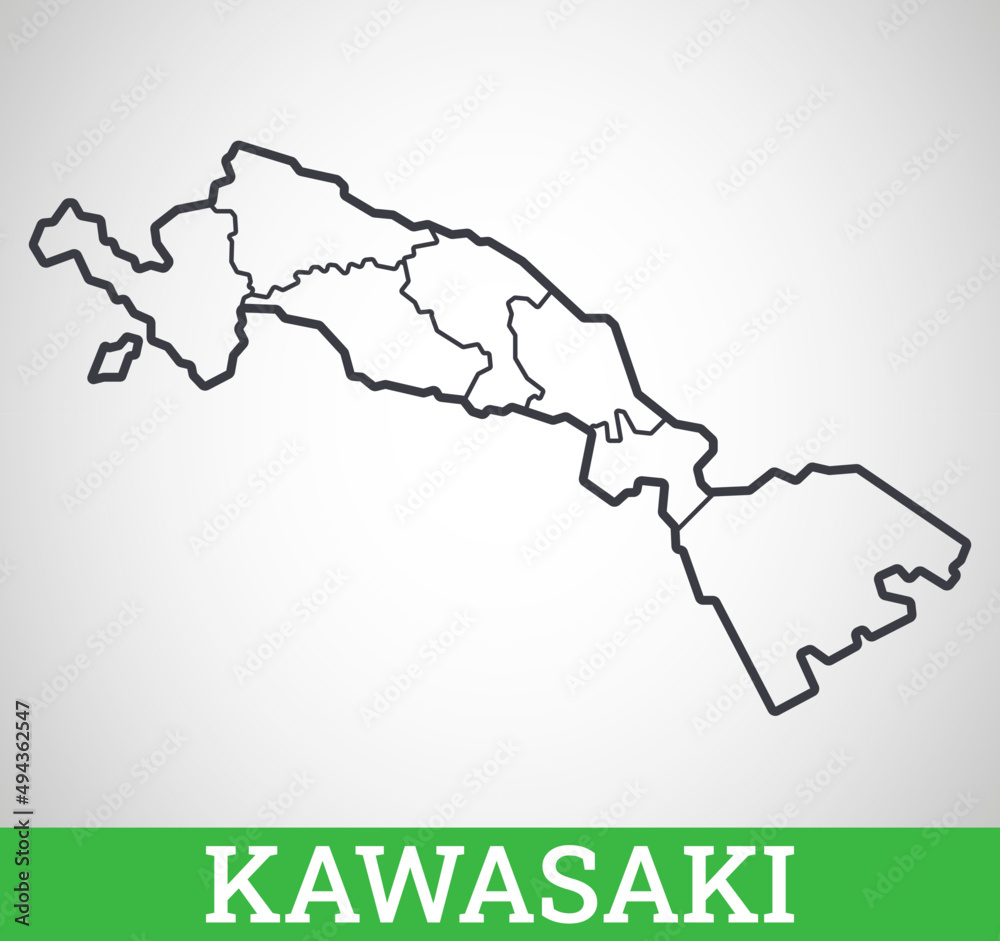 Fototapeta premium Simple outline map of Kawasaki. Vector graphic illustration.