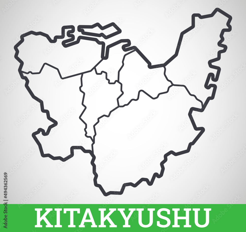 Fototapeta premium Simple outline map of Kitakyushu. Vector graphic illustration.