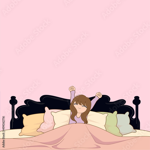 illustration of a girl wake up 