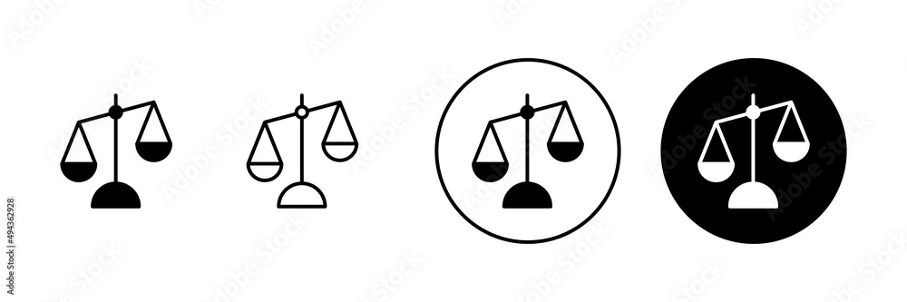 Scales icons set. Law scale icon. Justice sign and symbol Scales icons set. Law scale icon. Justice sign and symbol