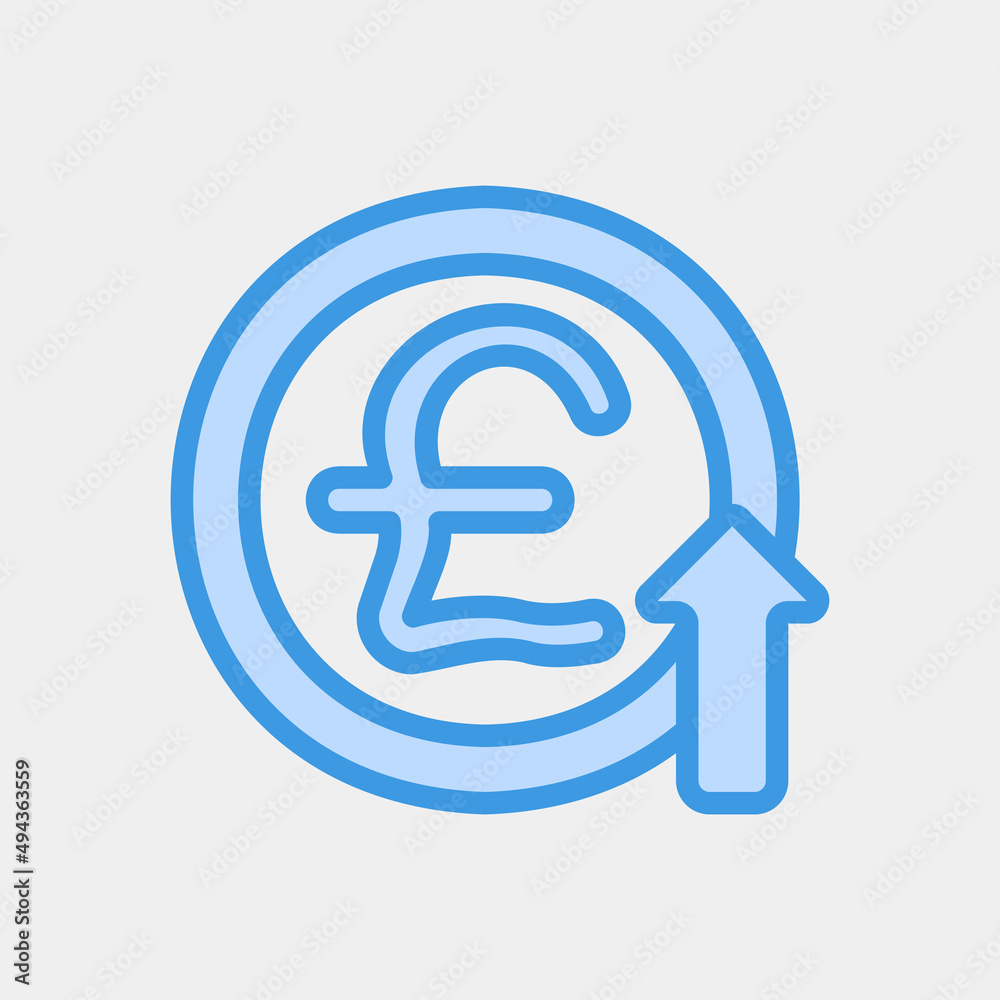 Pound sterling up icon in blue style about currency, use for website mobile app presentation Pound sterling up icon in blue style about currency, use for website mobile app presentation