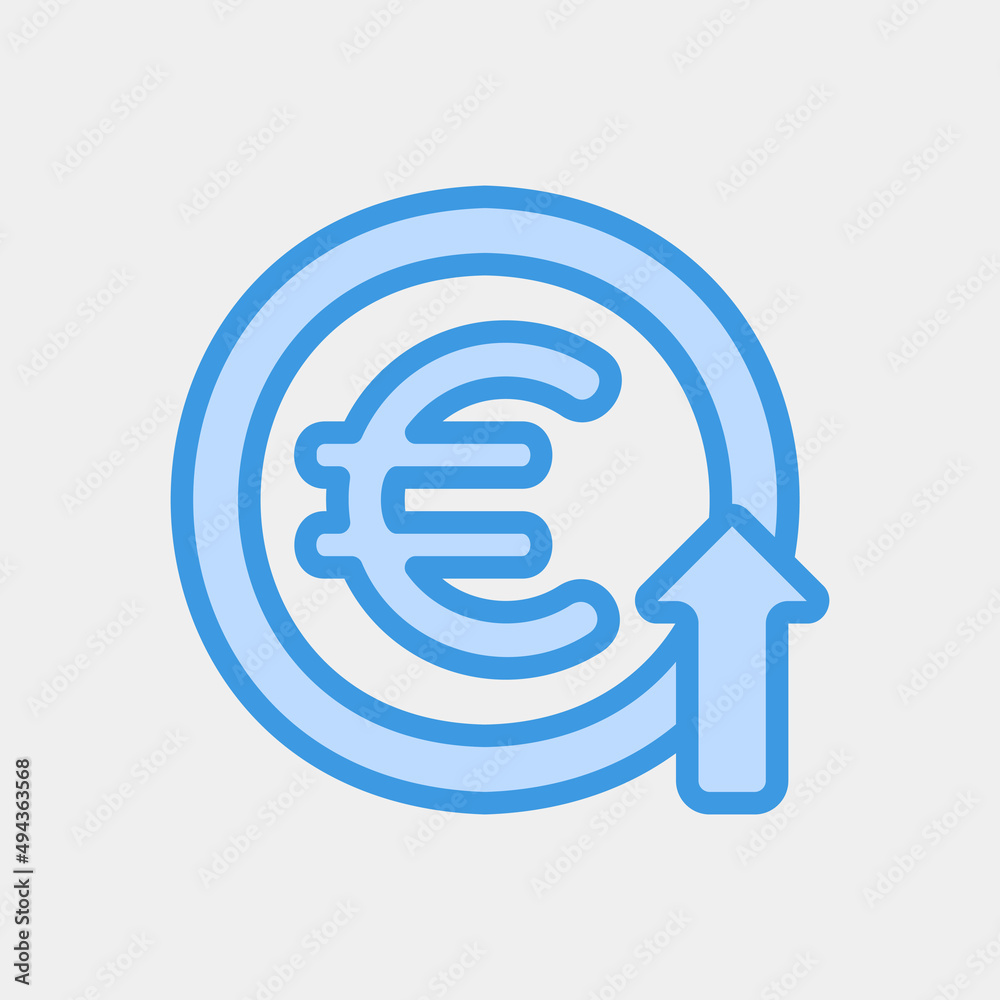 Euro up icon in blue style about currency, use for website mobile app presentation Euro up icon in blue style about currency, use for website mobile app presentation