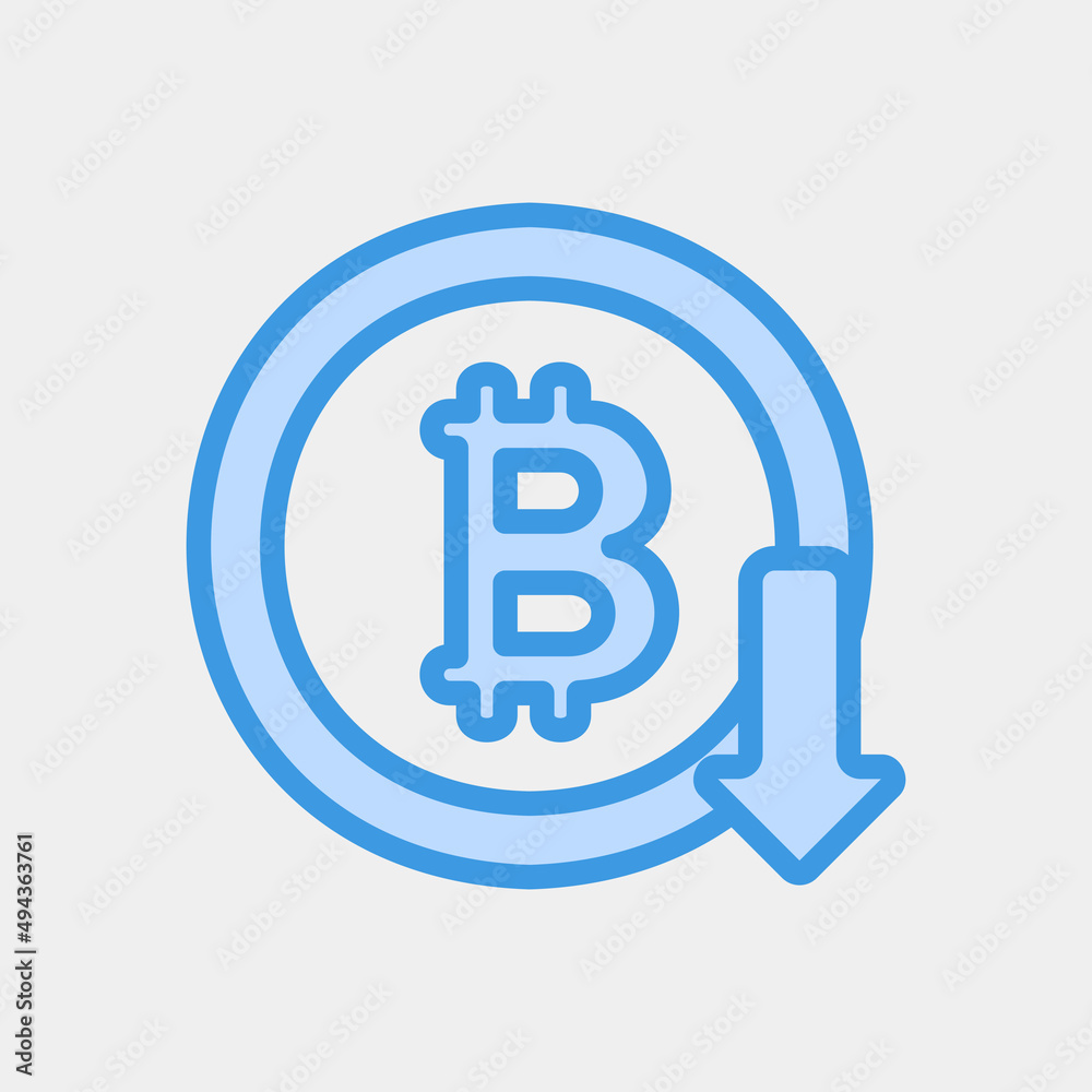 Bitcoin down icon in blue style about currency, use for website mobile app presentation Bitcoin down icon in blue style about currency, use for website mobile app presentation