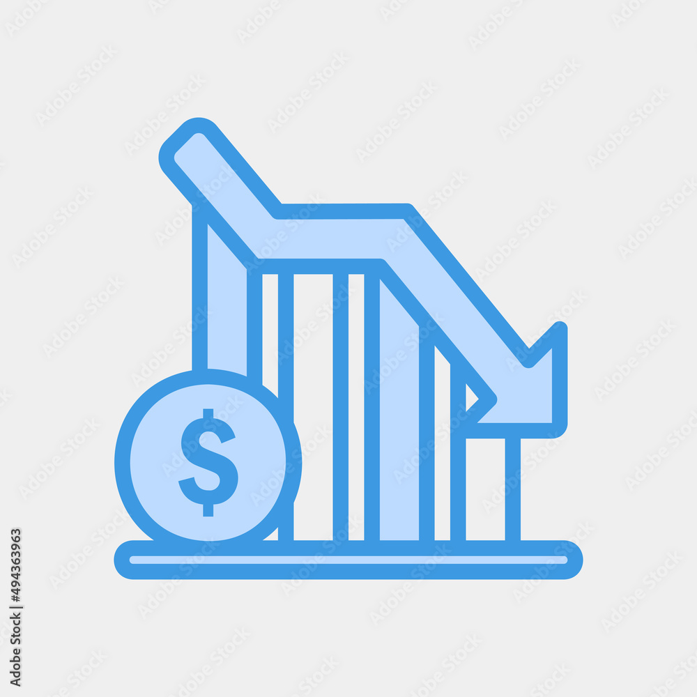 Loss icon in blue style about currency, use for website mobile app presentation Loss icon in blue style about currency, use for website mobile app presentation