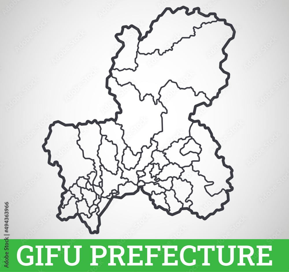 Obraz premium Simple outline map of Gifu Prefecture. Vector graphic illustration.