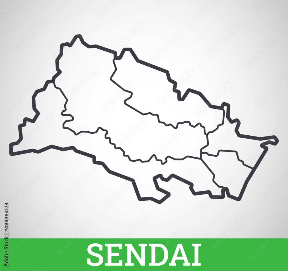 Simple outline map of Sendai. Vector graphic illustration. Stock Vector ...