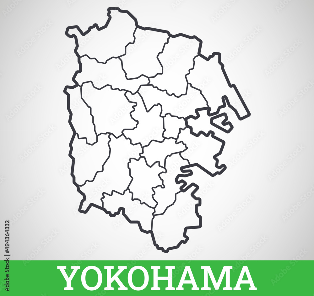 Simple outline map of Yokohama. Vector graphic illustration.