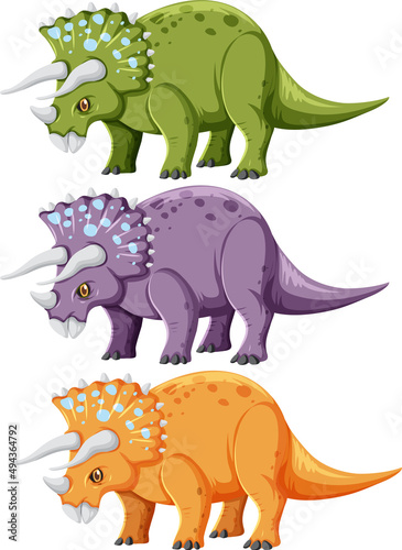 фотографія A set of triceratops dinosaurs on white background