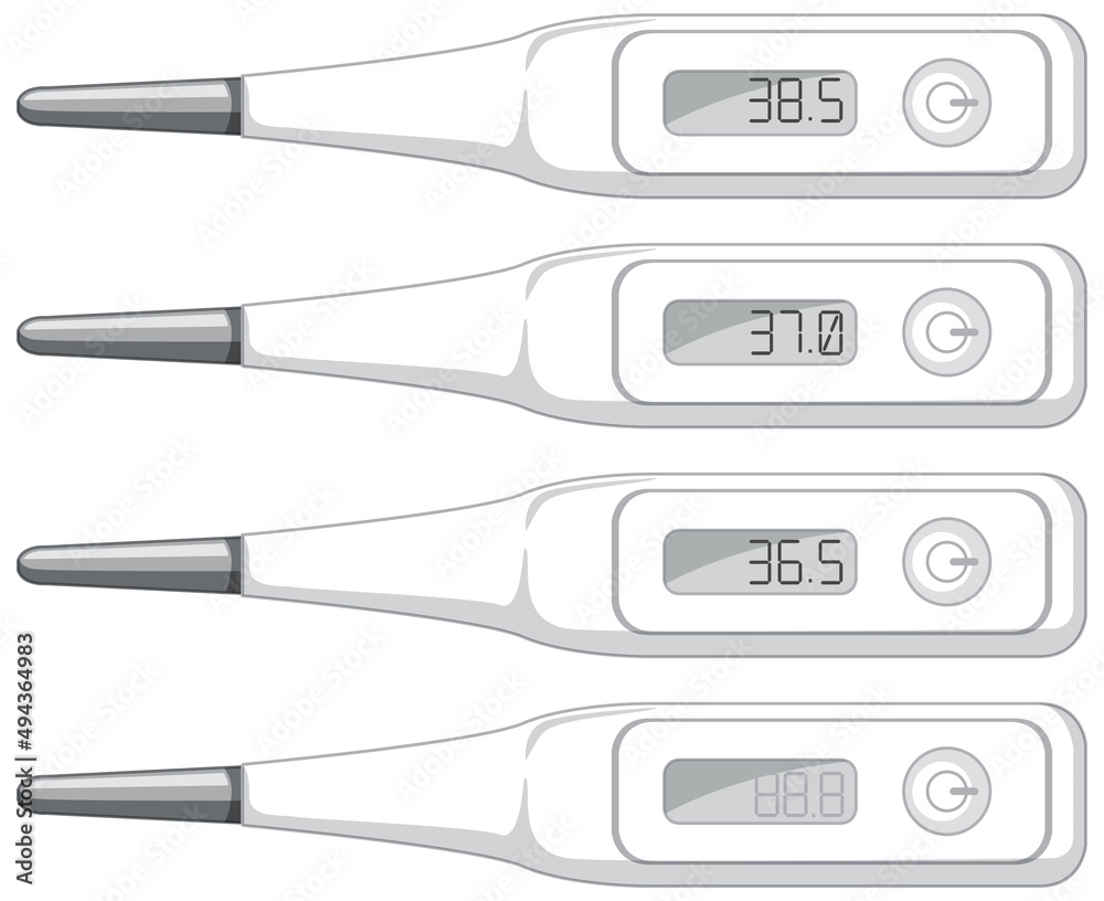 Set of different digital thermometer temperatures
