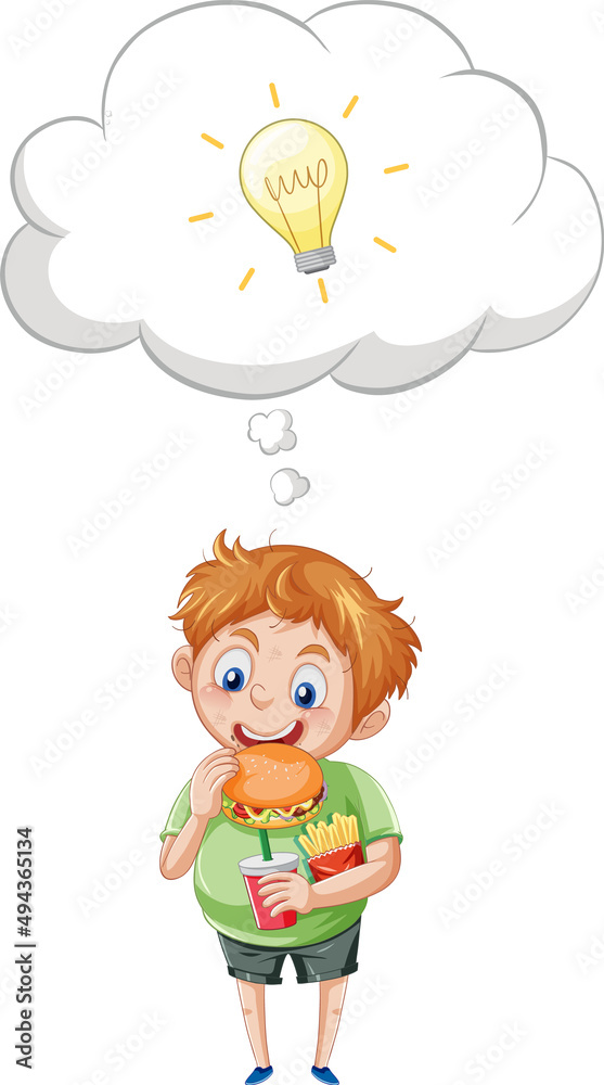 A boy eating and thinking on white background A boy eating and thinking on white background