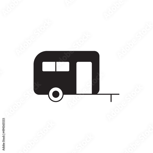 Camping, caravan travel trailer icon in black flat glyph, filled style isolated on white background