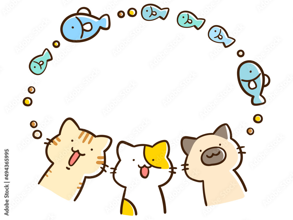 かわいい三匹のねこのキャラクターの手描き風フレームイラスト かわいい三匹のねこのキャラクターの手描き風フレームイラスト