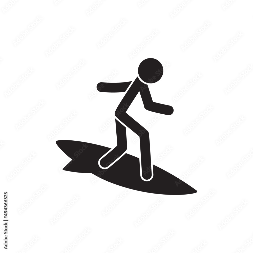 Surfing, beach vacation sports icon in black flat glyph, filled style isolated on white background Surfing, beach vacation sports icon in black flat glyph, filled style isolated on white background