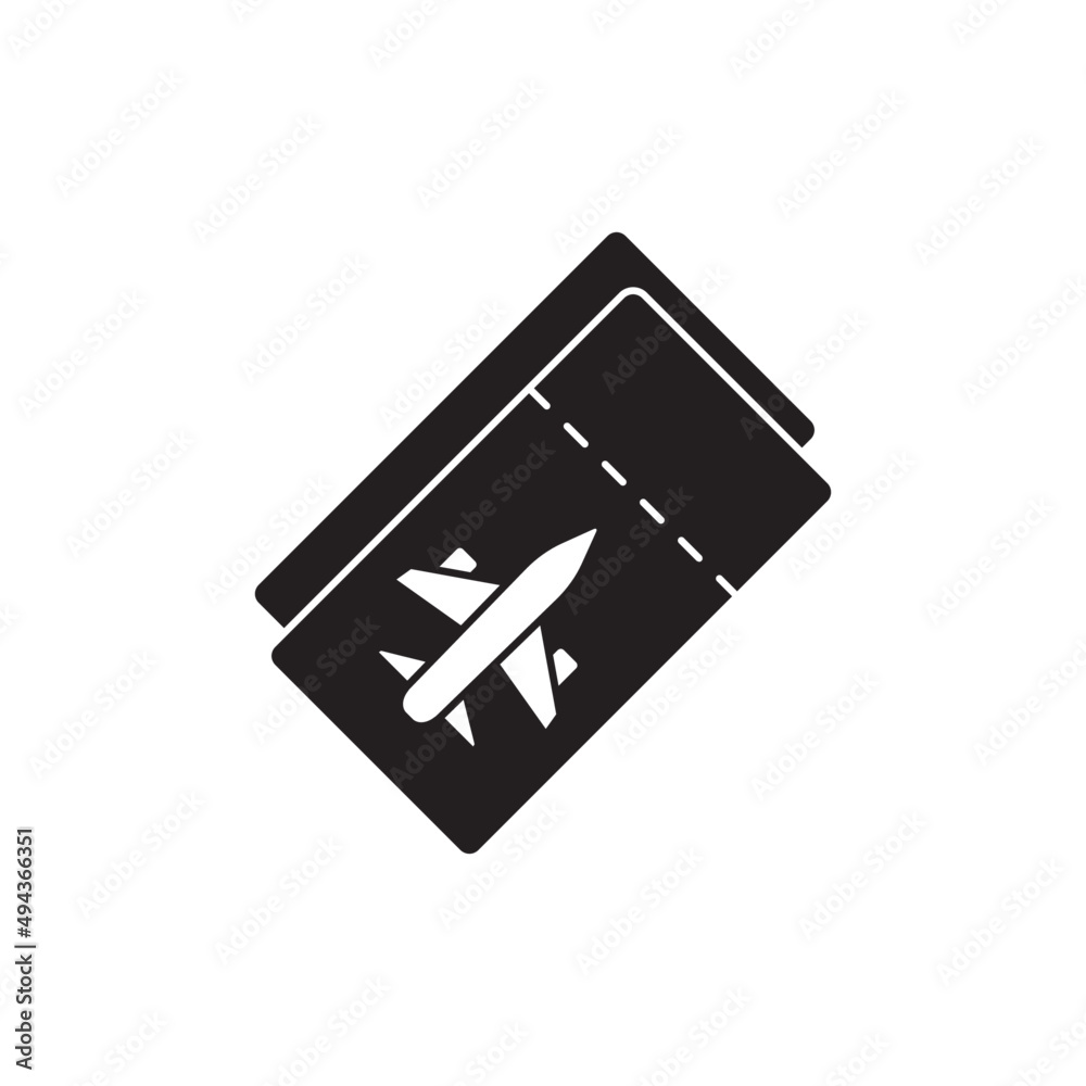 Boarding pass icon in black flat glyph, filled style isolated on white background