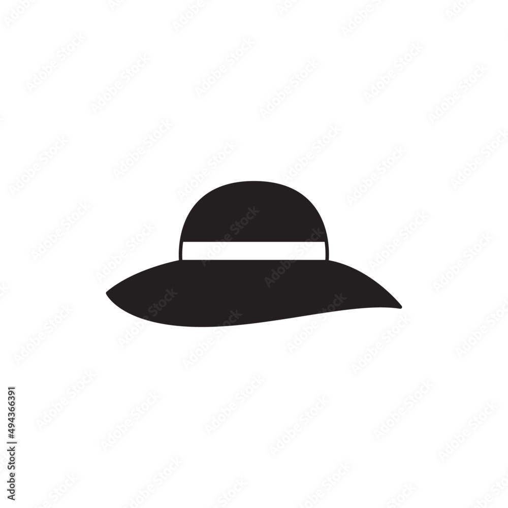 Hat, beach summer fashion icon in black flat glyph, filled style isolated on white background Hat, beach summer fashion icon in black flat glyph, filled style isolated on white background