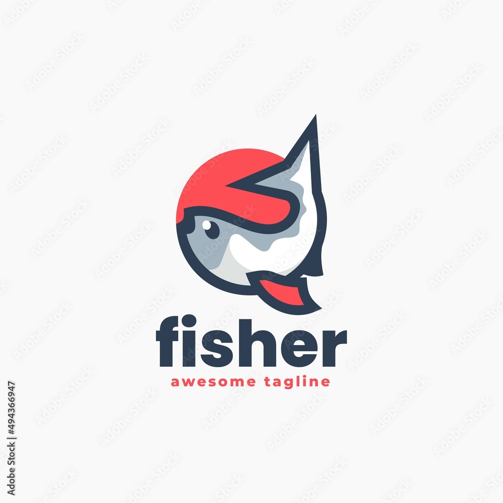 Vector Logo Illustration Fisher Simple Mascot Style. Vector Logo Illustration Fisher Simple Mascot Style.