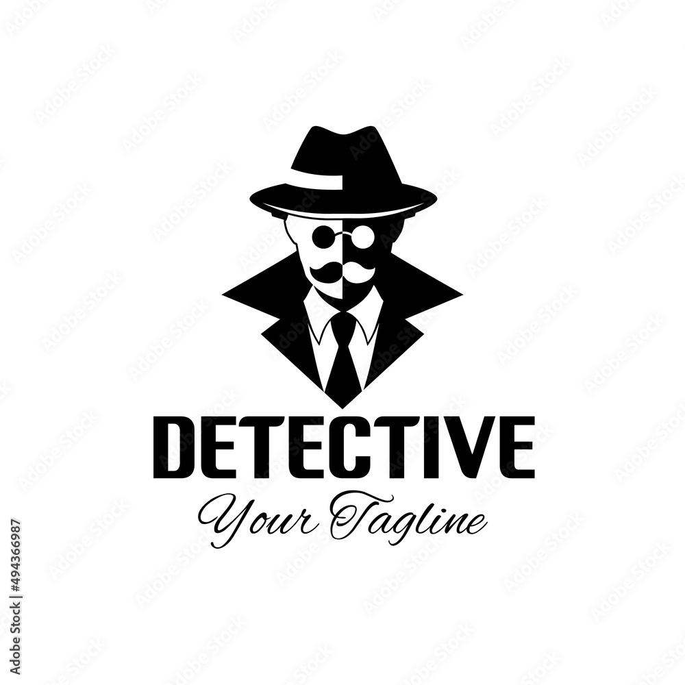 Men's glasses detective logo design with detective icon design. Detective design inspiration man
