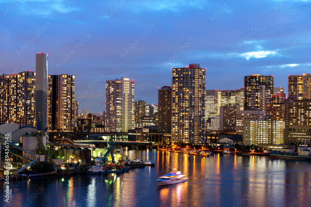 Beautiful modern architecture cityscape with Tokyo highrise buildings, Japan, Takahama, Minato City, travel background