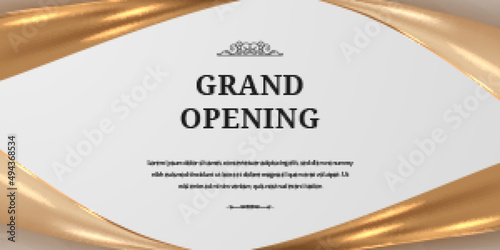 Elegant luxury grand opening poster banner with golden glossy satin silk ribbon template