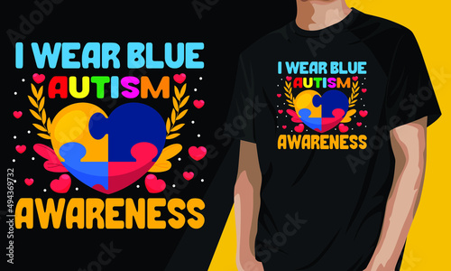 I wear blue autism awareness t-shirt design template