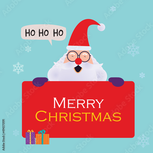 Santa Claus character holding placard - Merrry christmas
